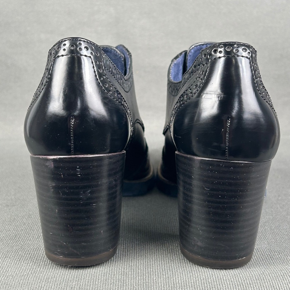 Tamaris Black Leather Wingtip Oxford Block Heels Brogue Lug Sole 1-23302-29-001 - Picture 4 of 7